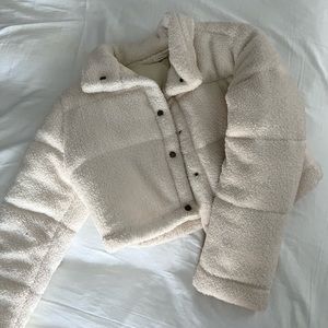 Cream Cropped Puffer Jacket